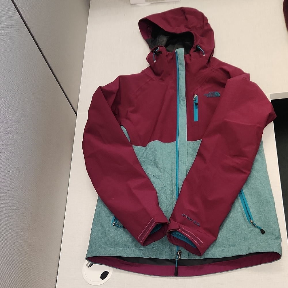 The North Face Burgundy and Teal Hooded Jacket
